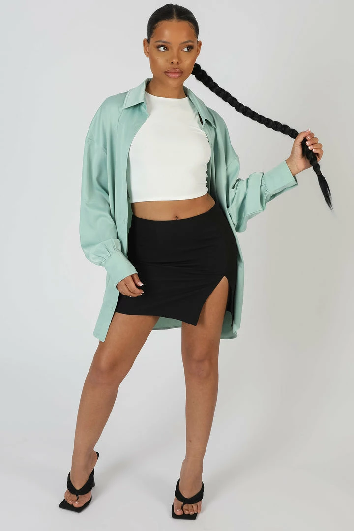 Kaiia SATIN OVERSIZED SHIRT MINT 3 Kaiia SATIN OVERSIZED SHIRT MINT