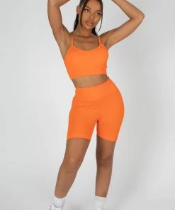 Kaiia RIBBED CROP TOP AND SHORT CO-ORD SET ORANGE TOPS