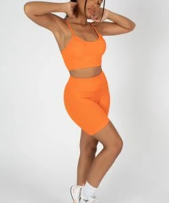 Kaiia RIBBED CROP TOP AND SHORT CO-ORD SET ORANGE TOPS
