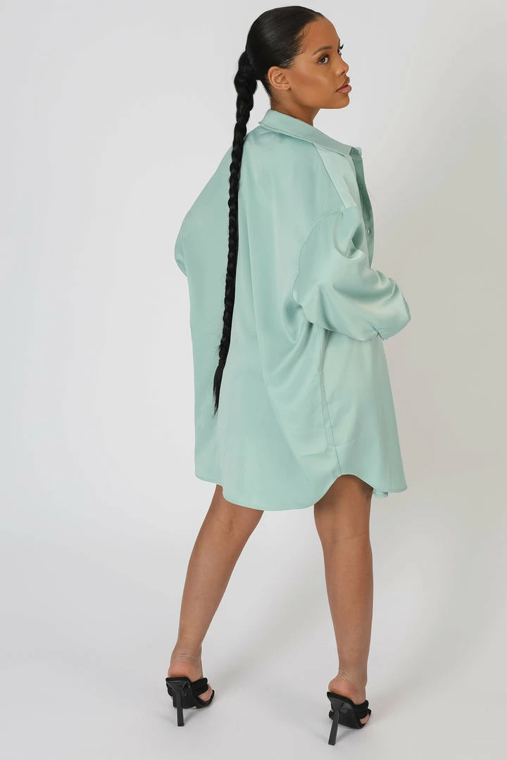 Kaiia SATIN OVERSIZED SHIRT MINT 7 Kaiia SATIN OVERSIZED SHIRT MINT