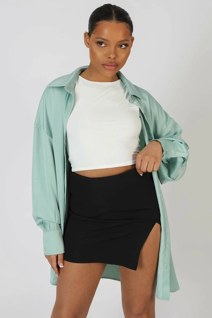 Kaiia SATIN OVERSIZED SHIRT MINT 4 Kaiia SATIN OVERSIZED SHIRT MINT