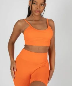 Kaiia RIBBED CROP TOP AND SHORT CO-ORD SET ORANGE TOPS