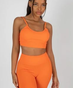 Kaiia RIBBED CROP TOP AND SHORT CO-ORD SET ORANGE TOPS