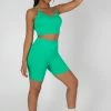 Kaiia RIBBED CROP TOP AND SHORT CO-ORD SET GREEN TOPS