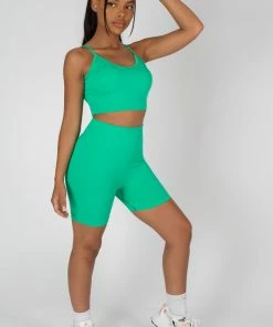 Kaiia RIBBED CROP TOP AND SHORT CO-ORD SET GREEN TOPS
