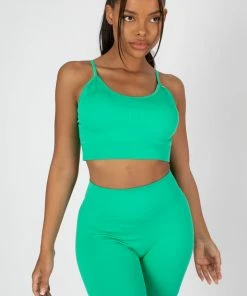 Kaiia RIBBED CROP TOP AND SHORT CO-ORD SET GREEN TOPS