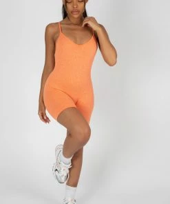 Kaiia SPACEDYE RIBBED SHORT UNITARD PEACH