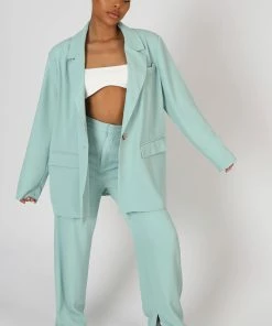 Kaiia SPLIT DETAIL HIGH WAISTED DAD TROUSER PEPPERMINT CLOTHING