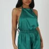 Kaiia HALTERNECK SATIN PLAYSUIT EMERALD 2 Kaiia HALTERNECK SATIN PLAYSUIT EMERALD