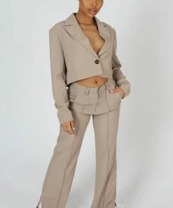Kaiia OVERSIZED BOXY CROPPED BLAZER STONE