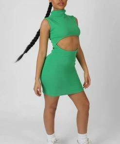 Kaiia RIB CUT OUT BODYCON MINI DRESS GREEN CLOTHING