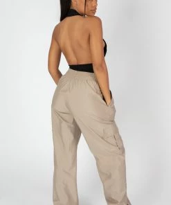 Kaiia CLOTHING SPLIT HEM CARGO TROUSERS STONE