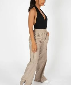 Kaiia CLOTHING SPLIT HEM CARGO TROUSERS STONE