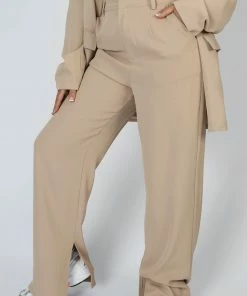 Kaiia SPLIT DETAIL HIGH WAISTED DAD TROUSER SAND TAILORING