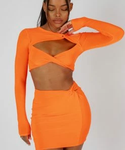 Kaiia SLINKY SKIRT AND TOP CO-ORD NEON ORANGE TOPS