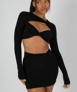 Kaiia SLINKY SKIRT AND TOP CO-ORD NEON BLACK