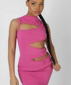 Kaiia CLOTHING ASYMMETRIC CUT AWAY MINI DRESS MAGENTA