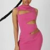 Kaiia CLOTHING ASYMMETRIC CUT AWAY MINI DRESS MAGENTA