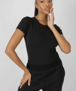 Kaiia CAP SLEEVE TSHIRT BODYSUIT BLACK