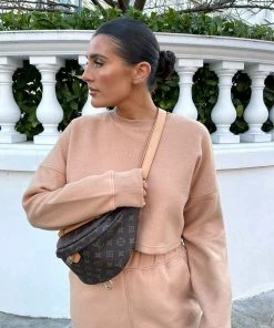 KAIIA FLUFFY CROPPED SWEATSHIRT CAMEL