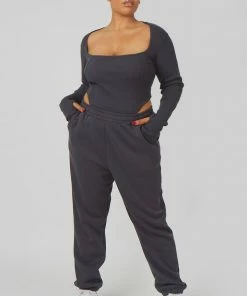 Kaiia CURVE EXTREME HIGH LEG BODYSUIT DARK GREY CLOTHING