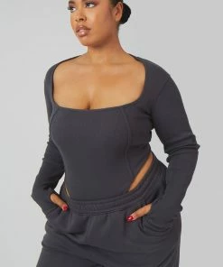 Kaiia CURVE EXTREME HIGH LEG BODYSUIT DARK GREY CLOTHING