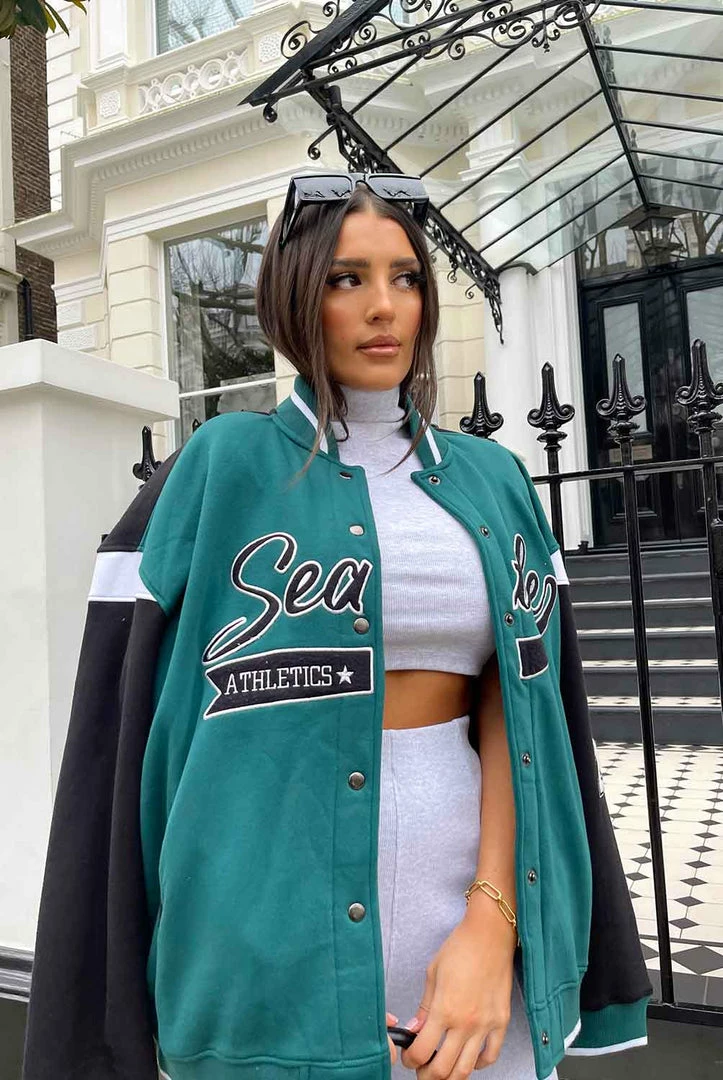 Kaiia SEATTLE VARSITY JACKET FOREST GREEN CLOTHING 3 Kaiia SEATTLE VARSITY JACKET FOREST GREEN CLOTHING