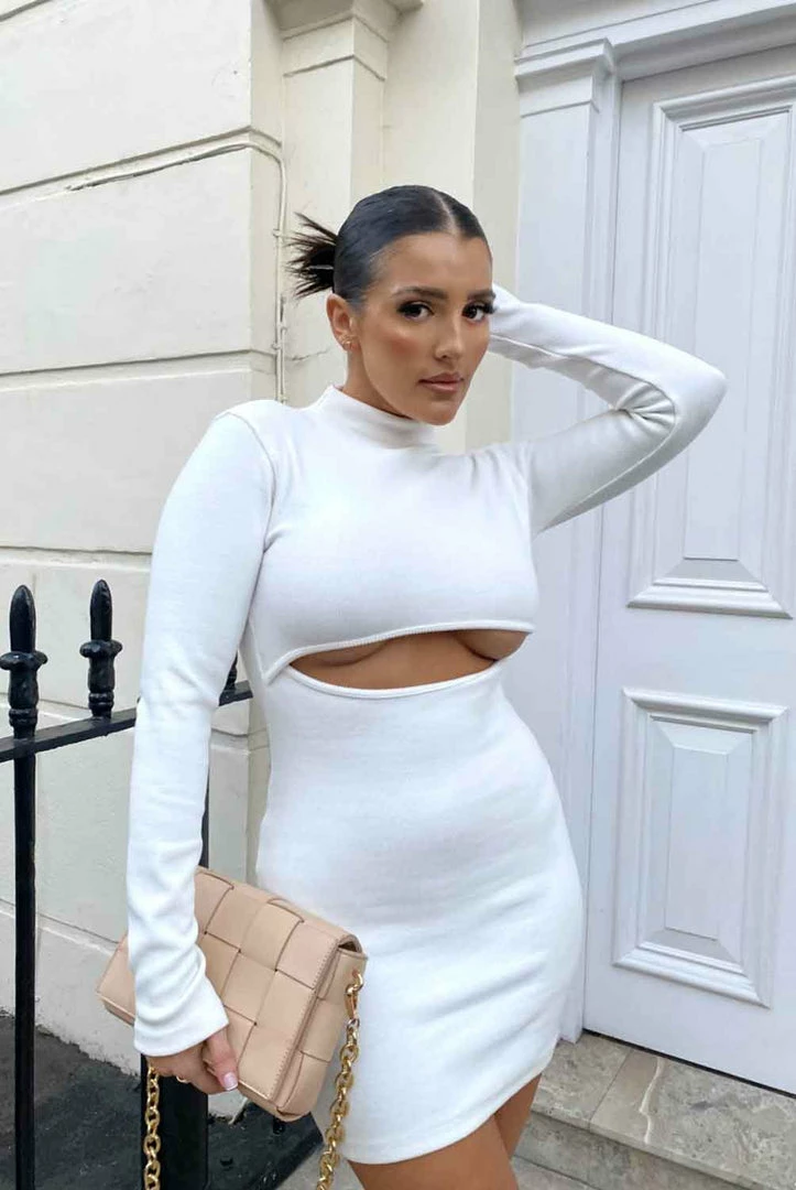 Kaiia LONG SLEEVE WAIST CUT OUT MINI DRESS IVORY CLOTHING 3 Kaiia LONG SLEEVE WAIST CUT OUT MINI DRESS IVORY CLOTHING