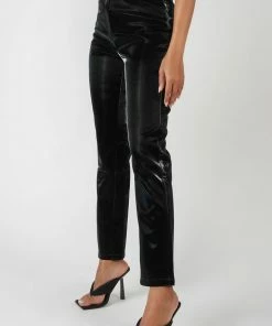 Kaiia HIGH SHINE VINYL STRAIGHT LEG TROUSERS BLACK