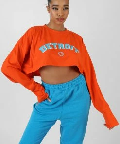 Kaiia DETROIT SUPER CROPPED LONG SLEEVE T-SHIRT ORANGE CLOTHING