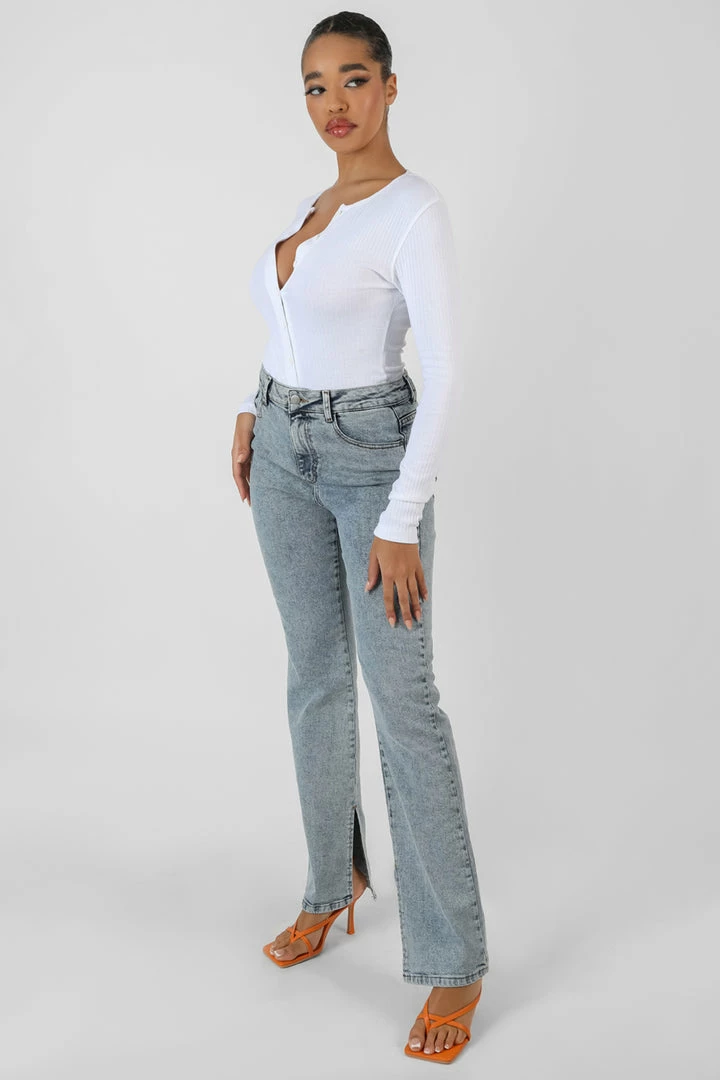 Kaiia FRONT BUTTON LONG SLEEVE RIBBED BODYSUIT WHITE 4 Kaiia FRONT BUTTON LONG SLEEVE RIBBED BODYSUIT WHITE