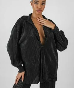 Kaiia OVERSIZED PLISSE SHIRT BLACK