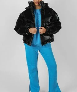 Kaiia HIGH SHINE HOLOGRAPHIC OVERSIZED PUFFER BLACK