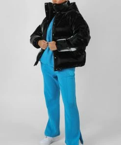 Kaiia HIGH SHINE HOLOGRAPHIC OVERSIZED PUFFER BLACK