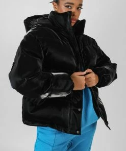 Kaiia HIGH SHINE HOLOGRAPHIC OVERSIZED PUFFER BLACK