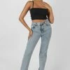 Kaiia SQUARE NECK RIBBED CROPPED TOP BLACK