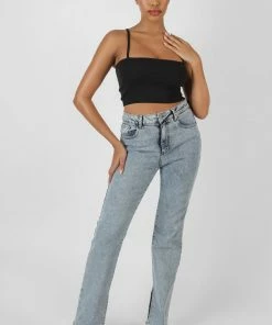 Kaiia SQUARE NECK RIBBED CROPPED TOP BLACK