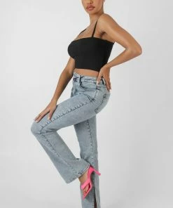 Kaiia SQUARE NECK RIBBED CROPPED TOP BLACK