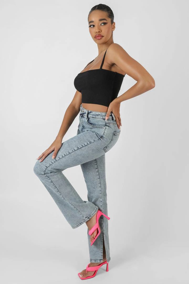 Kaiia SQUARE NECK RIBBED CROPPED TOP BLACK 4 Kaiia SQUARE NECK RIBBED CROPPED TOP BLACK