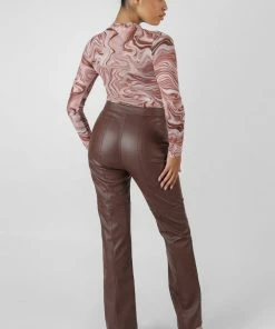 Kaiia CLOTHING PRINTED MESH HIGH NECK BODYSUIT BROWN