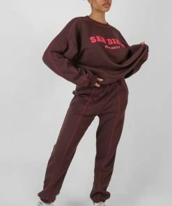 Kaiia SAN DIEGO CONTRAST STITCH SWEATSHIRT AUBERGINE