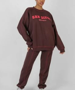 Kaiia CLOTHING CONTRAST STITCH 90'S JOGGERS AUBERGINE
