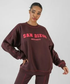 Kaiia SAN DIEGO CONTRAST STITCH SWEATSHIRT AUBERGINE