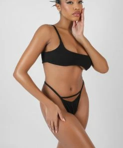 Kaiia CUT OUT V FRONT THONG BLACK