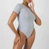 Kaiia CLOTHING CREW NECK CAP SLEEVE TSHIRT BODYSUIT GREY MARL
