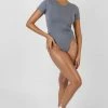 Kaiia CREW NECK CAP SLEEVE TSHIRT BODYSUIT DARK GREY CLOTHING