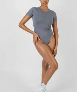 Kaiia CREW NECK CAP SLEEVE TSHIRT BODYSUIT DARK GREY CLOTHING