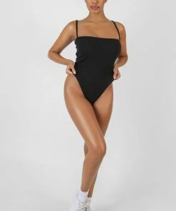 Kaiia CLOTHING SQUARE NECK RIBBED BODYSUIT BLACK
