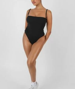 Kaiia CLOTHING SQUARE NECK RIBBED BODYSUIT BLACK