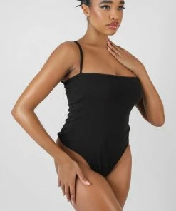 Kaiia CLOTHING SQUARE NECK RIBBED BODYSUIT BLACK